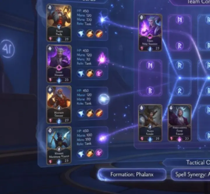 Fantasy drafting interface showing tactical hero selection and bans