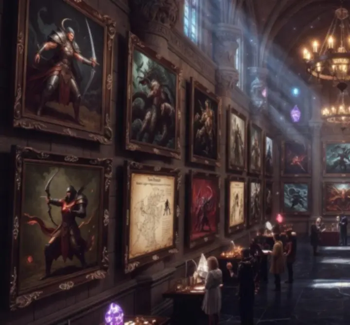 Fantasy fan art collage with heroes, magic effects, and tactical maps from a dark fantasy arena.