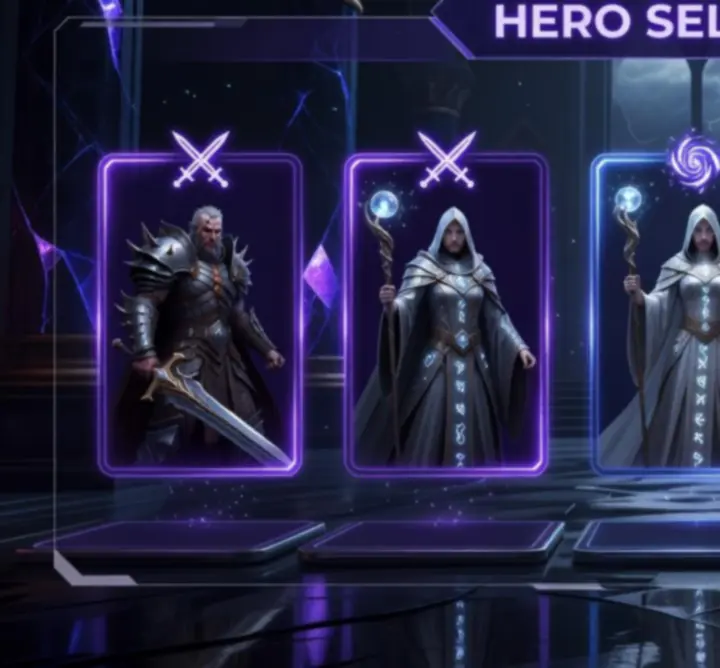 Hero class selection cards in a dark fantasy drafting interface