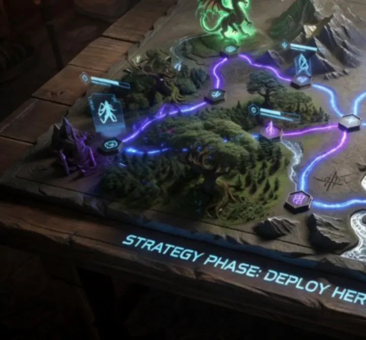 Glowing fantasy strategy map showing tactical routes and objectives